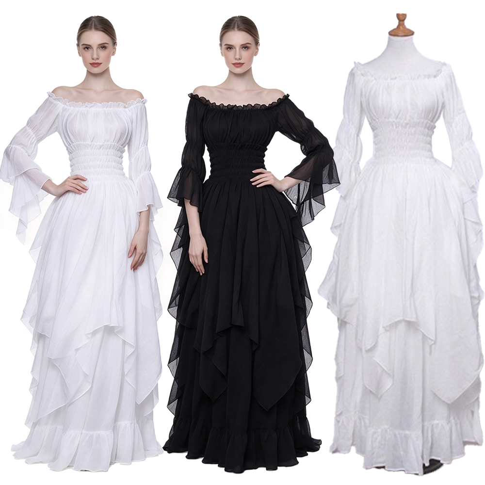 Lace Dress - Medieval Dress Retro Off-The-Shoulder Maxi Dresses