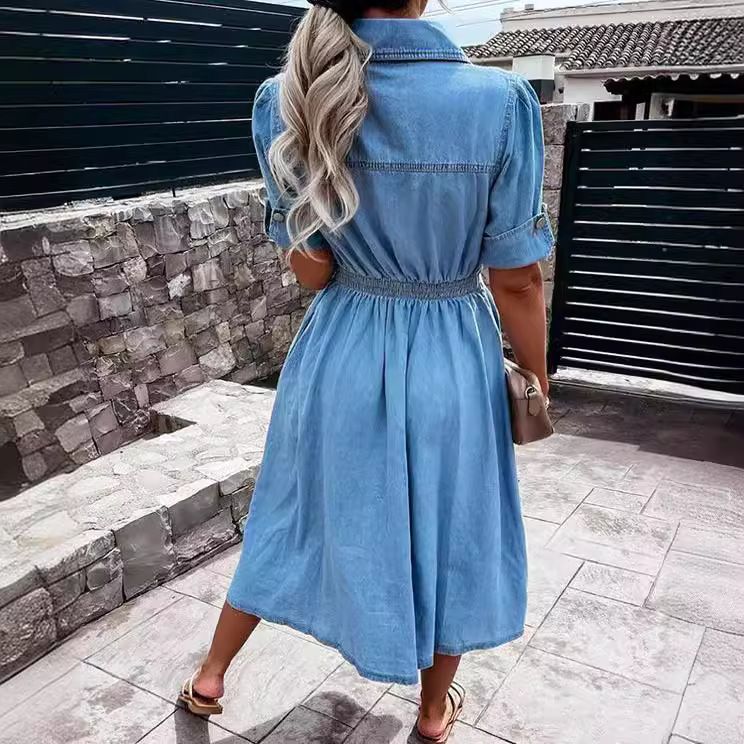 Women's Light Wash Denim Shirt - Midi Dress ulasan dan harga