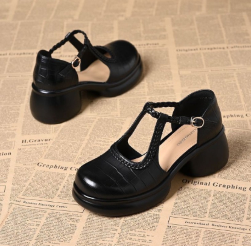 Women Black Croc‑Embossed Mary - Womens Heels ulasan dan harga